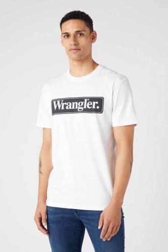 Wrangler® ανδρικό βαμβακερό T-shirt μονόχρωμο με boxed logo print - W70SEE989 Λευκό L